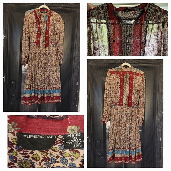 Vintage 60’s 70s Sheer Cotton Gauze Dress Hippie Boho Festival Made in India - Picture 1 of 5